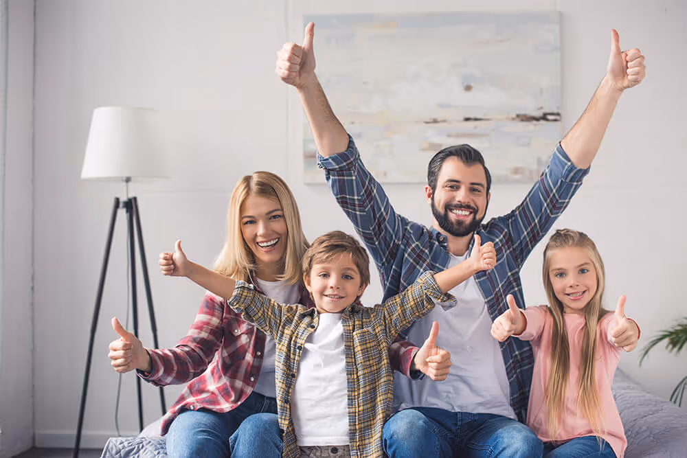 Photo of a happy family in a comfortable home